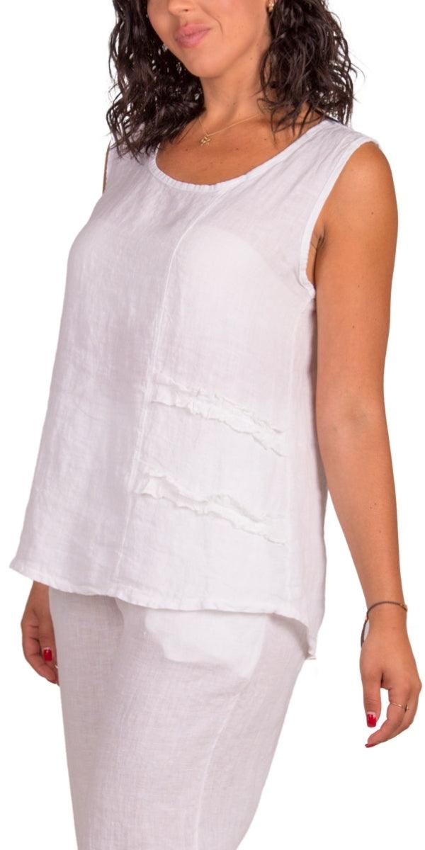 Palermo Linen Top - Gigi Moda - Made in Italy # 100% Linen, Gigi Moda, Linen, linen tank, Made in Italy, one size, OS, resort wear, ruffles, Sleeveless, spring, summer, Tank Top, Top