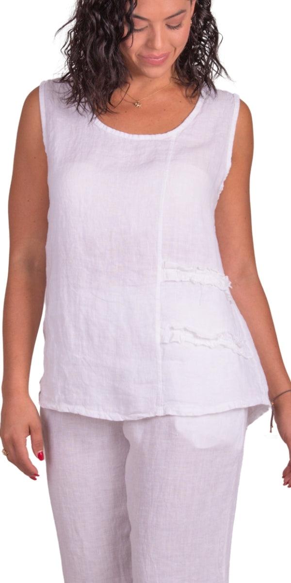 Palermo Linen Top - Gigi Moda - Made in Italy # 100% Linen, Gigi Moda, Linen, linen tank, Made in Italy, one size, OS, resort wear, ruffles, Sleeveless, spring, summer, Tank Top, Top