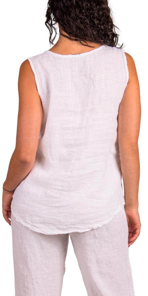 Palermo Linen Top - Gigi Moda - Made in Italy # 100% Linen, Gigi Moda, Linen, linen tank, Made in Italy, one size, OS, resort wear, ruffles, Sleeveless, spring, summer, Tank Top, Top