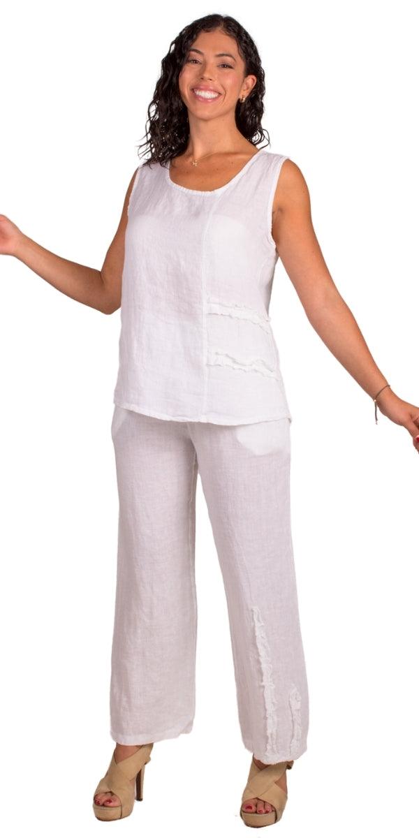 Palermo Linen Pants - Gigi Moda - Made in Italy # 100% Linen, bottoms, elastic waistband, Gigi Moda, Linen, linen pants, Made in Italy, Pants, resort, resort wear, Ruffle, ruffles, spring, stretch waistband, summer