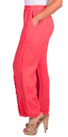 Palermo Linen Pants - Gigi Moda - Made in Italy # 100% Linen, bottoms, elastic waistband, Gigi Moda, Linen, linen pants, Made in Italy, Pants, resort, resort wear, Ruffle, ruffles, spring, stretch waistband, summer