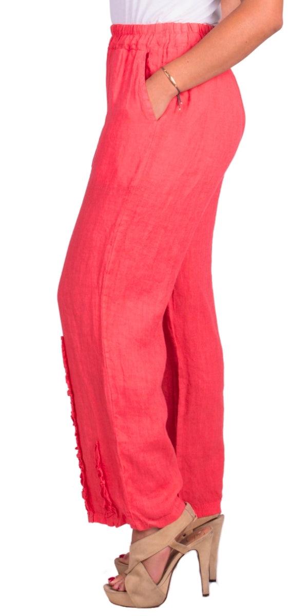 Palermo Linen Pants - Gigi Moda - Made in Italy # 100% Linen, bottoms, elastic waistband, Gigi Moda, Linen, linen pants, Made in Italy, Pants, resort, resort wear, Ruffle, ruffles, spring, stretch waistband, summer