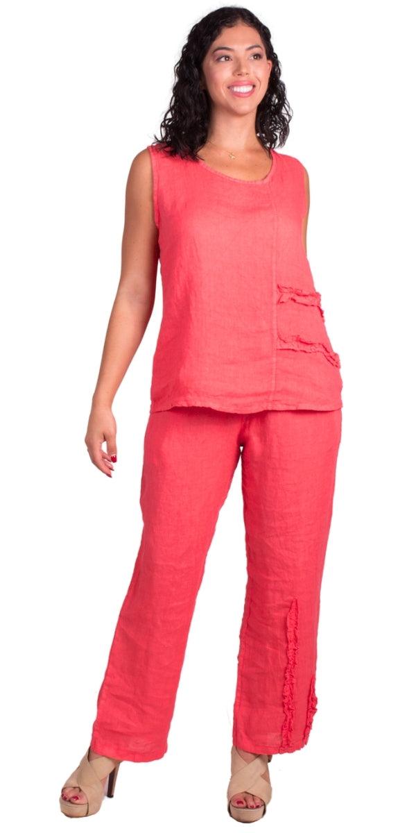 Palermo Linen Pants - Gigi Moda - Made in Italy # 100% Linen, bottoms, elastic waistband, Gigi Moda, Linen, linen pants, Made in Italy, Pants, resort, resort wear, Ruffle, ruffles, spring, stretch waistband, summer