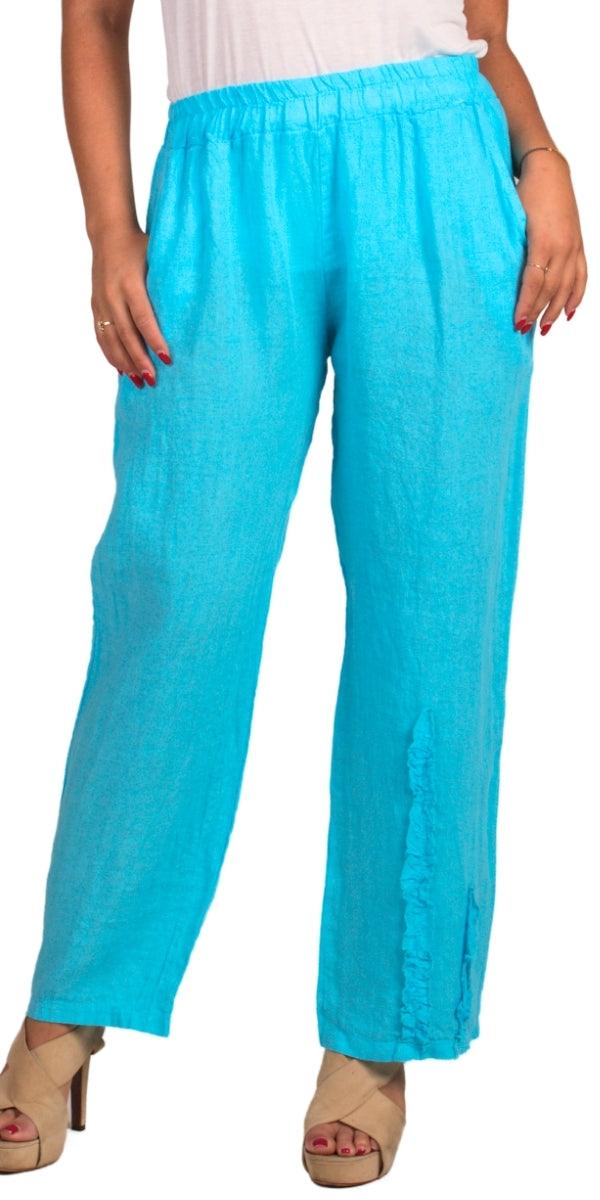Palermo Linen Pants - Gigi Moda - Made in Italy # 100% Linen, bottoms, elastic waistband, Gigi Moda, Linen, linen pants, Made in Italy, Pants, resort, resort wear, Ruffle, ruffles, spring, stretch waistband, summer