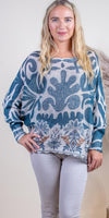 Emy Batwing Sweater with Azulejo Print - Shop Gigi Moda - Made in Italy # Blouse, comfortable, comfortable fit, Cozy, Gigi Moda, Italian Clothing, italian top, Long Sleeve, Made in Italy, one size, Sleeves, Sweater, Top, washable, womens clothing, Womens Tops