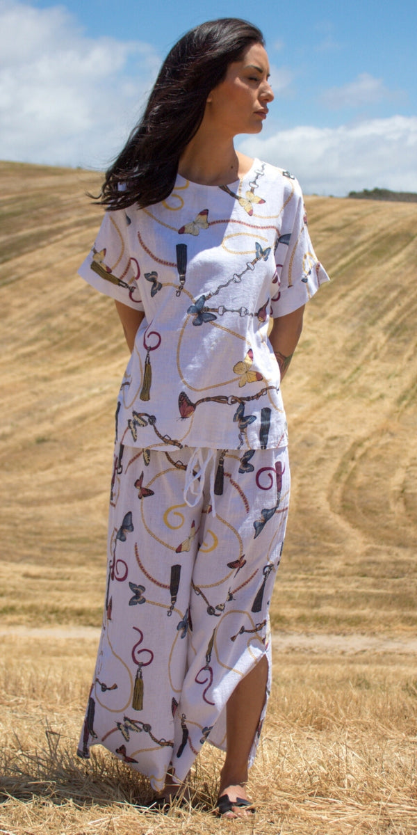 Giulana Farfalla Capri Pants - Gigi Moda - Made in Italy # Capri, drawstring waist, free shipping, Gigi Moda, linen pants, Made in Italy, matching set, OS, Pants, resort, stretchy waistband