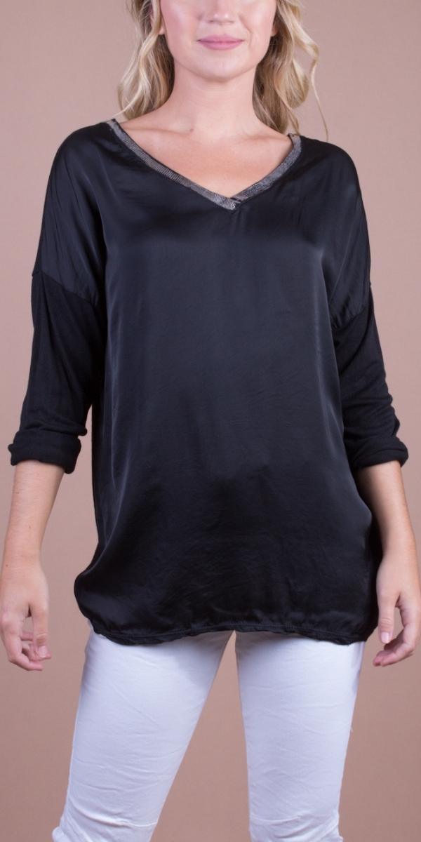 Pizzo Top - Gigi Moda - Made in Italy # blouse, gigi moda, Lace Top, Long Sleeve, Made in Italy, Metallic, Top, V Neck