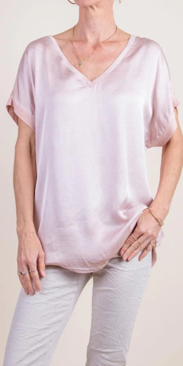 Mirabella Top - Gigi Moda - Made in Italy # Comfortable, Gigi Moda, Lace Top, Loose Fitting, Made in Italy, shirt, short sleeve, Top, V-Neck, v-neck top