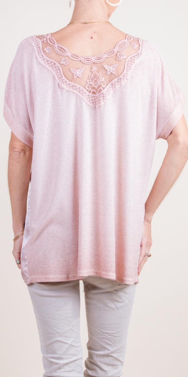 Mirabella Top - Gigi Moda - Made in Italy # Comfortable, Gigi Moda, Lace Top, Loose Fitting, Made in Italy, shirt, short sleeve, Top, V-Neck, v-neck top