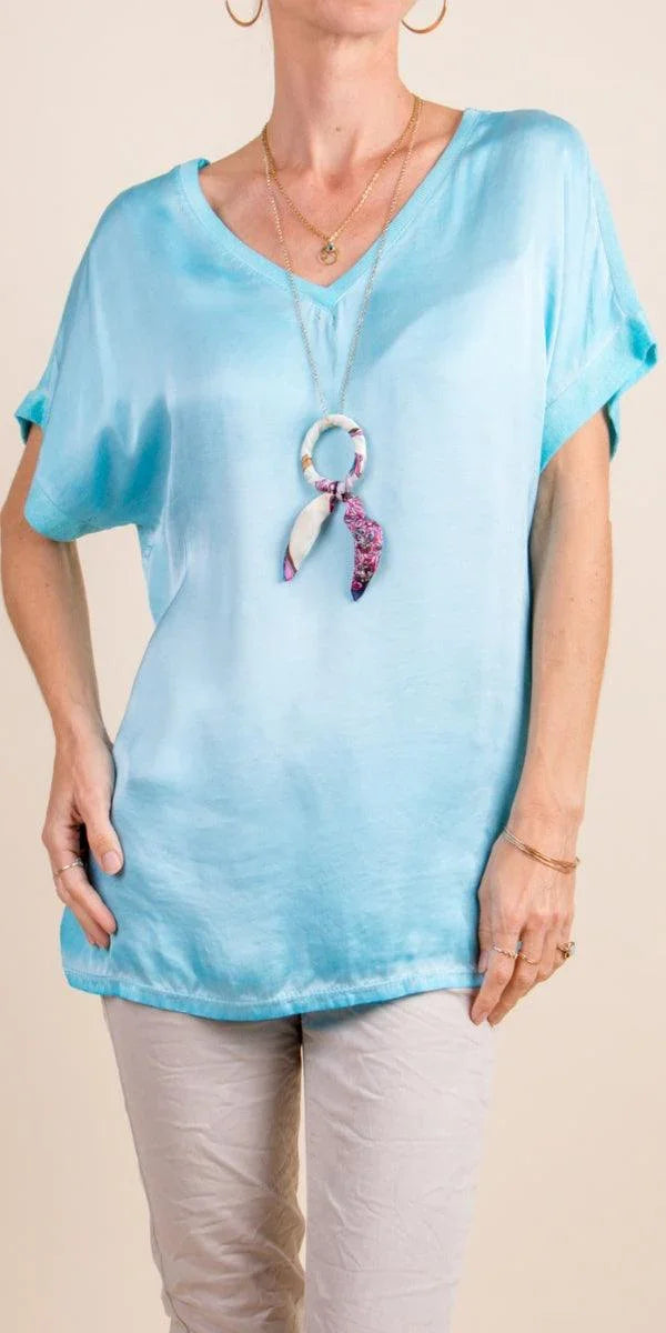 Mirabella Top - Gigi Moda - Made in Italy # Comfortable, Gigi Moda, Lace Top, Loose Fitting, Made in Italy, shirt, short sleeve, Top, V-Neck, v-neck top