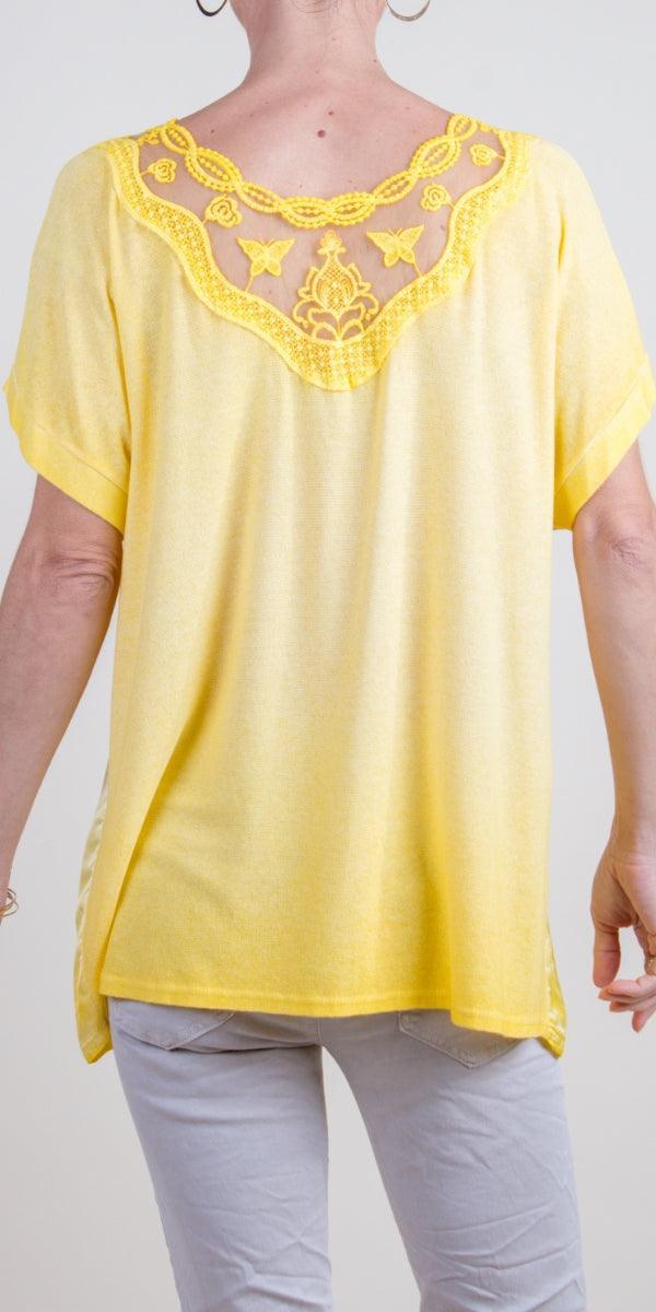 Mirabella Top - Gigi Moda - Made in Italy # Comfortable, Gigi Moda, Lace Top, Loose Fitting, Made in Italy, shirt, short sleeve, Top, V-Neck, v-neck top