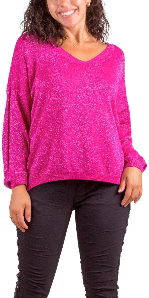 Ginetta Knit Top - Gigi Moda - Made in Italy # comforatable fit, Gigi Moda, Knit, Long Sleeve, lurex, made in italy, maxretail, shimmery, shop gigi moda, V Neck, womans clothing