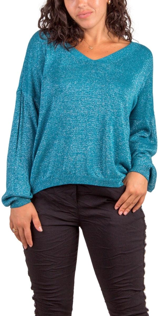 Ginetta Knit Top - Gigi Moda - Made in Italy # comforatable fit, Gigi Moda, Knit, Long Sleeve, lurex, made in italy, maxretail, shimmery, shop gigi moda, V Neck, womans clothing