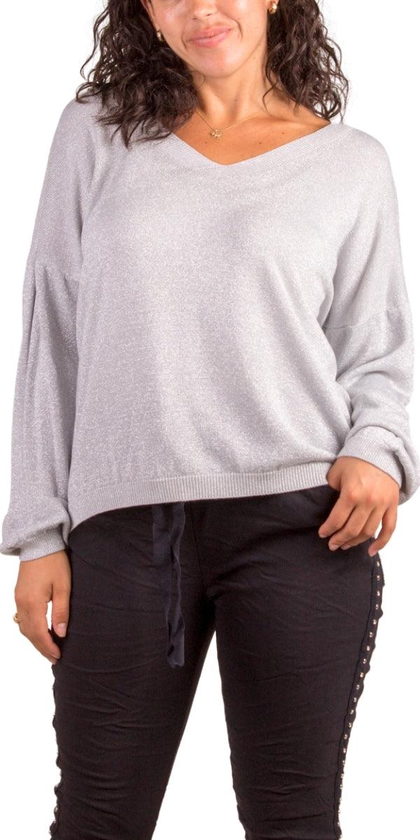 Ginetta Knit Top - Gigi Moda - Made in Italy # comforatable fit, Gigi Moda, Knit, Long Sleeve, lurex, made in italy, shimmery, shop gigi moda, V Neck, womans clothing