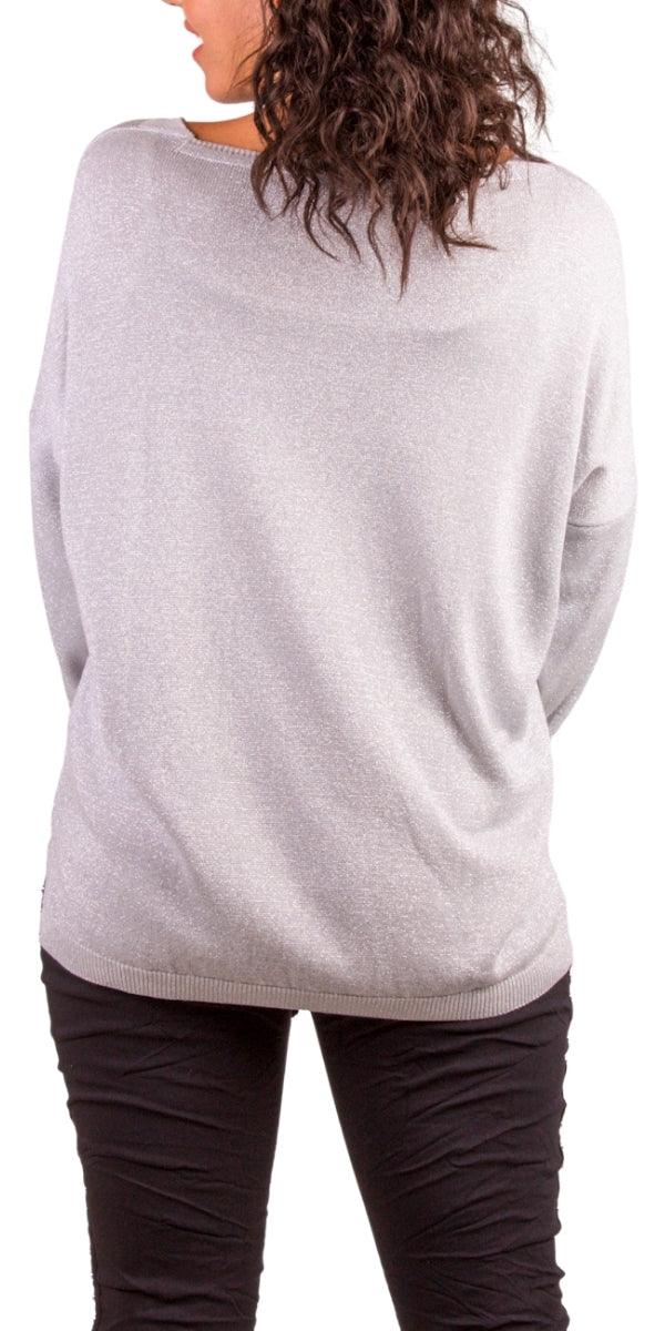 Ginetta Knit Top - Gigi Moda - Made in Italy # comforatable fit, Gigi Moda, Knit, Long Sleeve, lurex, made in italy, maxretail, shimmery, shop gigi moda, V Neck, womans clothing