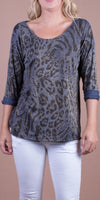 Milano Shimmer Blouse - Shop Gigi Moda - Made in Italy # animal print, blouse, Gigi Moda, glitter, Long Sleeve, long sleeves, Made in Italy, Round Neck, Sweater, top
