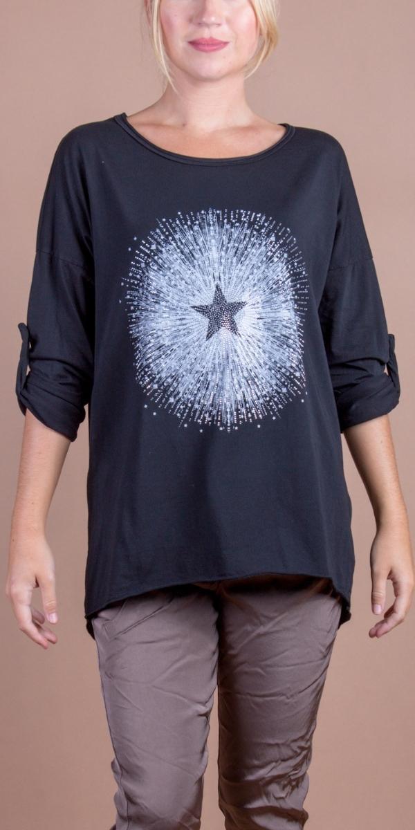 Galassia Top - Gigi Moda - Made in Italy # casual sweater, Gigi Moda, Long Sleeve, Made in Italy, rhinestone, shirt, star, Star Design, star top, Sweater, Top