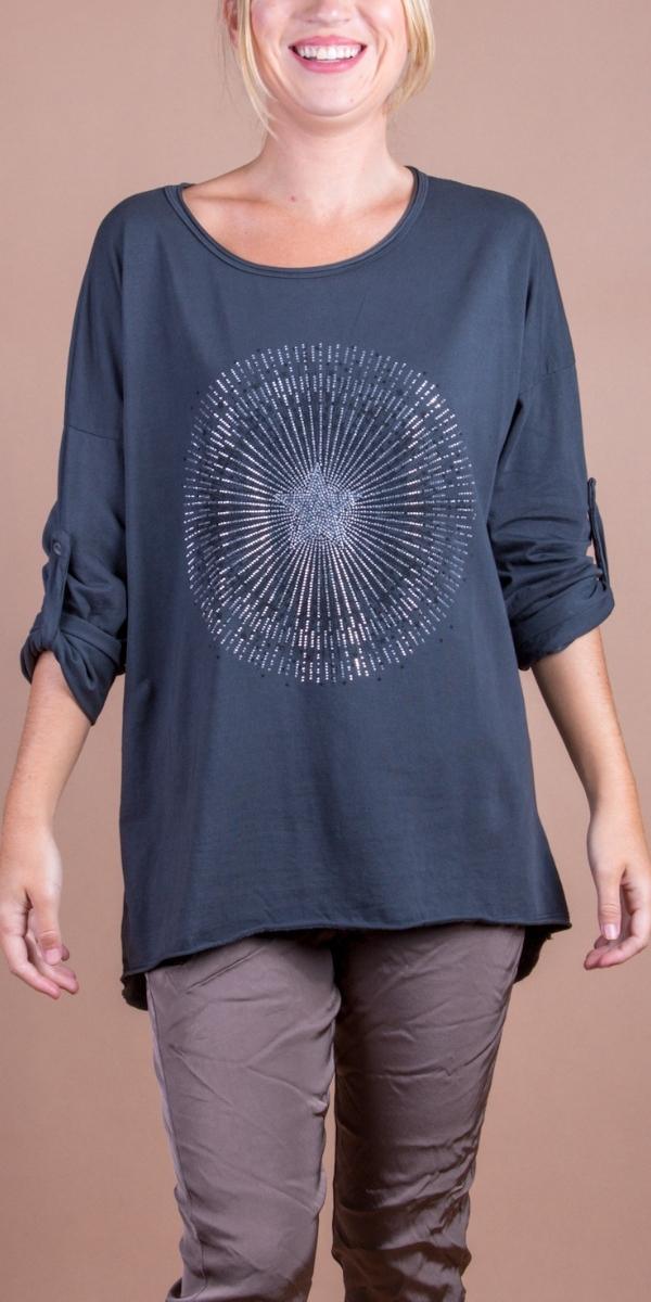 Galassia Top - Gigi Moda - Made in Italy # casual sweater, Gigi Moda, Long Sleeve, Made in Italy, rhinestone, shirt, star, Star Design, star top, Sweater, Top