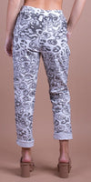 Cornelia Glitter Leopard Print Pant - Shop Gigi Moda - Made in Italy # cheetah print, cropped, cropped pant, Cropped pants, drawstring, drawstring pant, drawstring pants, floral, floral design, floral pattern, Floral Print, Gigi Moda, ikat print, Italian Clothing, linen, Made in Italy, Pants, stretchy, summer, Tie waist, washable