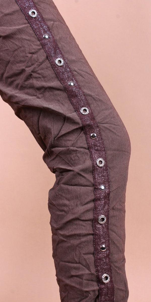 Camilla Stud Pant - Gigi Moda - Made in Italy # cropped, cropped pant, Cropped pants, drawstring, drawstring pant, drawstring pants, Gigi Moda, Italian Clothing, Made in Italy, Pants, Silver Stud, stretchy, studded, studs, Tie waist, washable