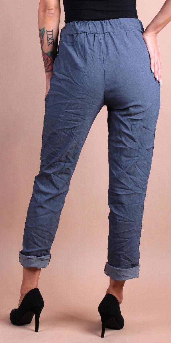 Camilla Stud Pant - Gigi Moda - Made in Italy # cropped, cropped pant, Cropped pants, drawstring, drawstring pant, drawstring pants, Gigi Moda, Italian Clothing, Made in Italy, Pants, Silver Stud, stretchy, studded, studs, Tie waist, washable