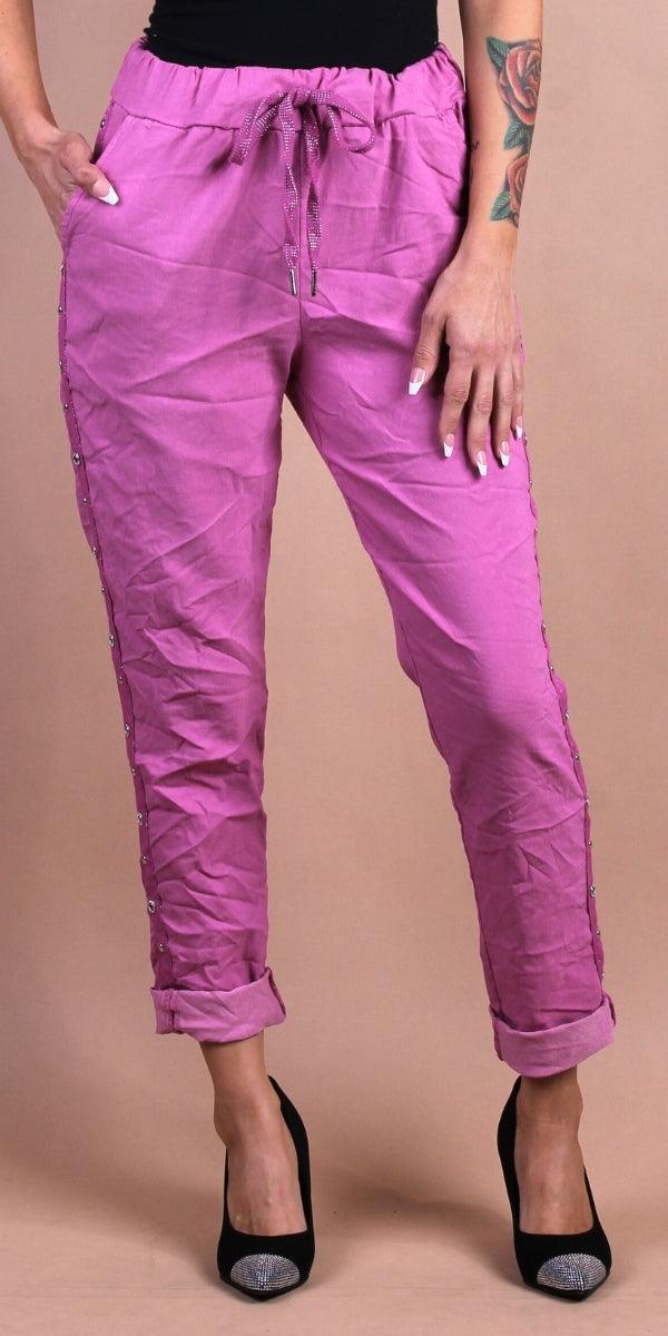 Camilla Stud Pant - Gigi Moda - Made in Italy # cropped, cropped pant, Cropped pants, drawstring, drawstring pant, drawstring pants, Gigi Moda, Italian Clothing, Made in Italy, Pants, Silver Stud, stretchy, studded, studs, Tie waist, washable