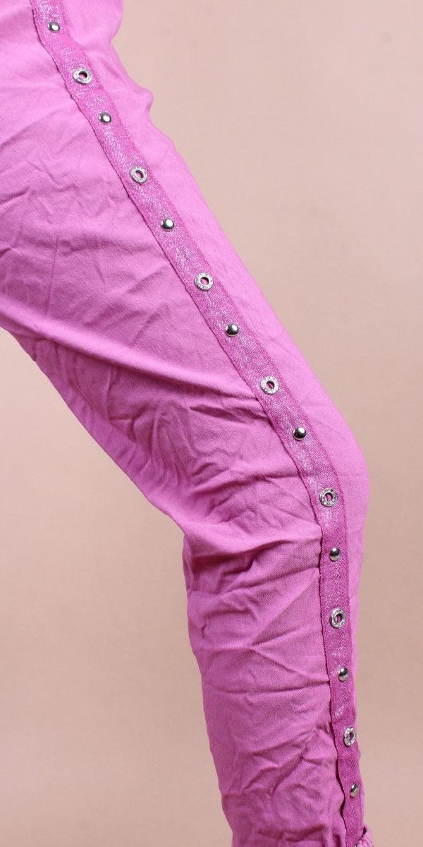 Camilla Stud Pant - Gigi Moda - Made in Italy # cropped, cropped pant, Cropped pants, drawstring, drawstring pant, drawstring pants, Gigi Moda, Italian Clothing, Made in Italy, Pants, Silver Stud, stretchy, studded, studs, Tie waist, washable