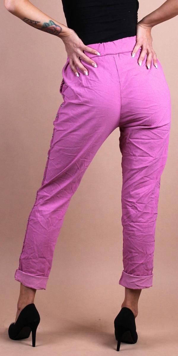 Camilla Stud Pant - Gigi Moda - Made in Italy # cropped, cropped pant, Cropped pants, drawstring, drawstring pant, drawstring pants, Gigi Moda, Italian Clothing, Made in Italy, Pants, Silver Stud, stretchy, studded, studs, Tie waist, washable