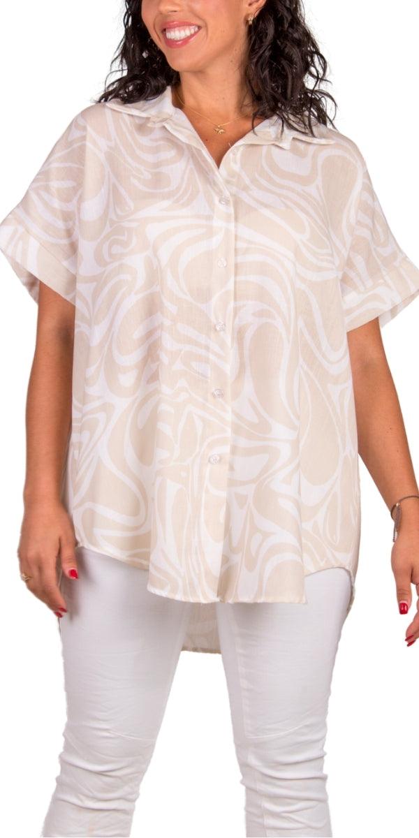 Tropical Button Down Shirt - Gigi Moda - Made in Italy # button down, collar, Collared, collared shirt, front tie, Gigi Moda, italian apparel, italian brand, Italian Clothing, italian shirt, Made in Italy, maxretail, OS, shirt, shop gigi moda, short sleeve, short sleeve top, Top, tropical, tropical print