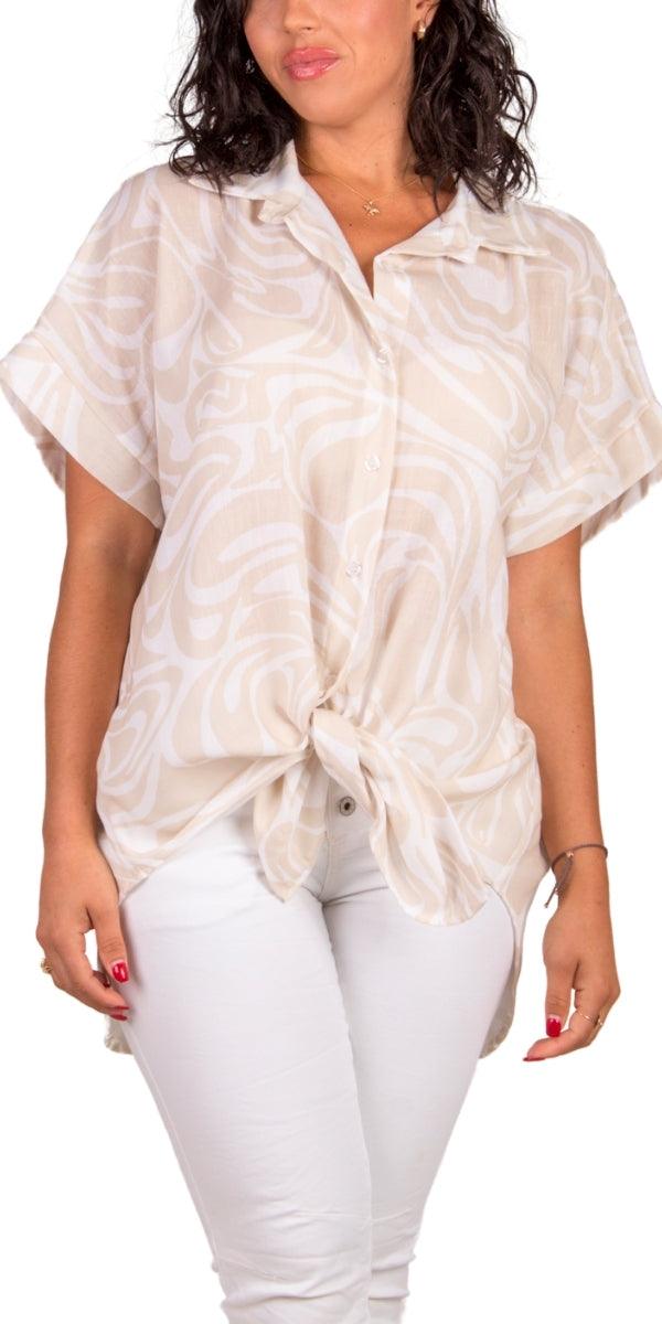 Tropical Button Down Shirt - Gigi Moda - Made in Italy # button down, collar, Collared, collared shirt, front tie, Gigi Moda, italian apparel, italian brand, Italian Clothing, italian shirt, Made in Italy, maxretail, OS, shirt, shop gigi moda, short sleeve, short sleeve top, Top, tropical, tropical print