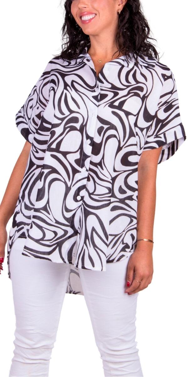 Tropical Button Down Shirt - Gigi Moda - Made in Italy # button down, collar, Collared, collared shirt, front tie, Gigi Moda, italian apparel, italian brand, Italian Clothing, italian shirt, Made in Italy, maxretail, OS, shirt, shop gigi moda, short sleeve, short sleeve top, Top, tropical, tropical print