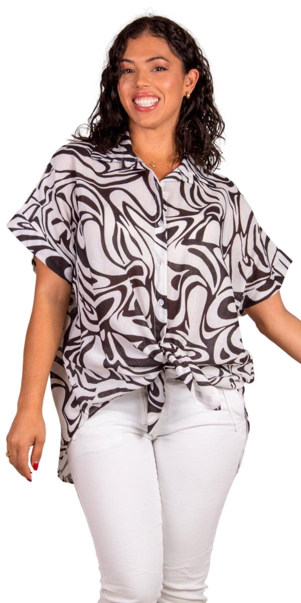 Tropical Button Down Shirt - Gigi Moda - Made in Italy # button down, collar, Collared, collared shirt, front tie, Gigi Moda, italian apparel, italian brand, Italian Clothing, italian shirt, Made in Italy, maxretail, OS, shirt, shop gigi moda, short sleeve, short sleeve top, Top, tropical, tropical print