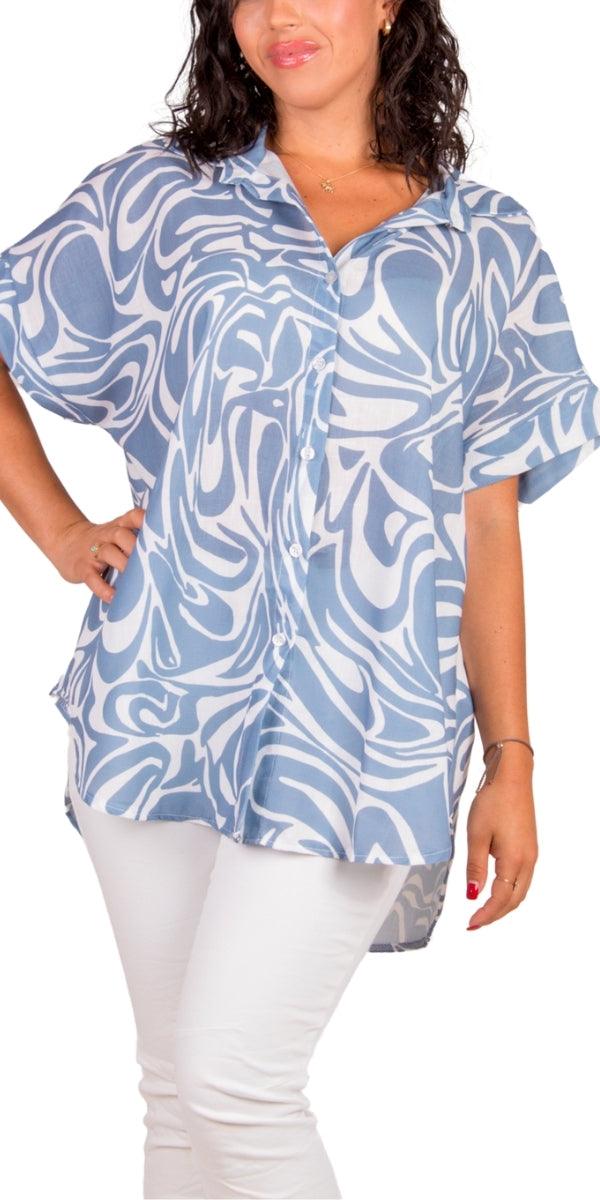 Tropical Button Down Shirt - Gigi Moda - Made in Italy # button down, collar, Collared, collared shirt, front tie, Gigi Moda, italian apparel, italian brand, Italian Clothing, italian shirt, Made in Italy, maxretail, OS, shirt, shop gigi moda, short sleeve, short sleeve top, Top, tropical, tropical print