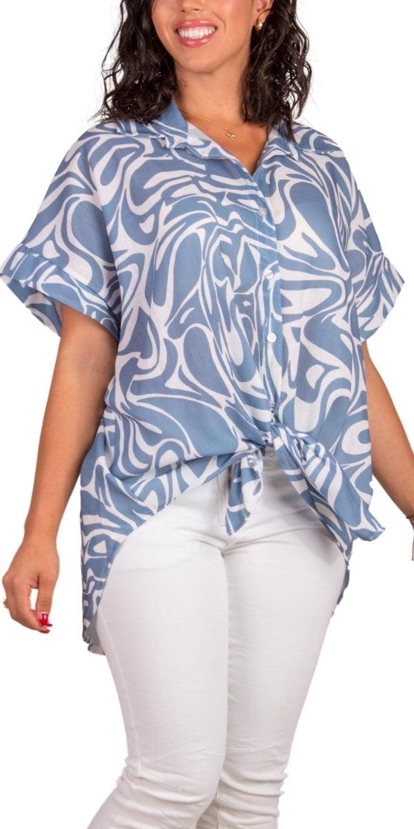Tropical Button Down Shirt - Gigi Moda - Made in Italy # button down, collar, Collared, collared shirt, front tie, Gigi Moda, italian apparel, italian brand, Italian Clothing, italian shirt, Made in Italy, maxretail, OS, shirt, shop gigi moda, short sleeve, short sleeve top, Top, tropical, tropical print