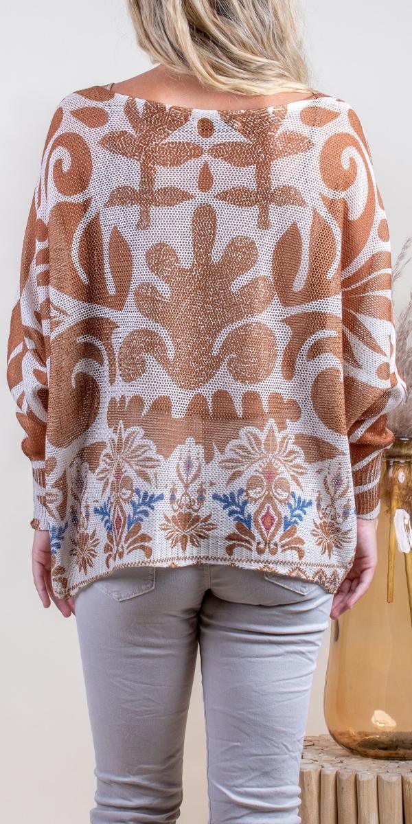 Emy Batwing Sweater with Azulejo Print - Gigi Moda - Made in Italy # Blouse, comfortable, comfortable fit, Cozy, Gigi Moda, Italian Clothing, italian top, Long Sleeve, Made in Italy, one size, Sleeves, Sweater, Top, washable, womens clothing, Womens Tops