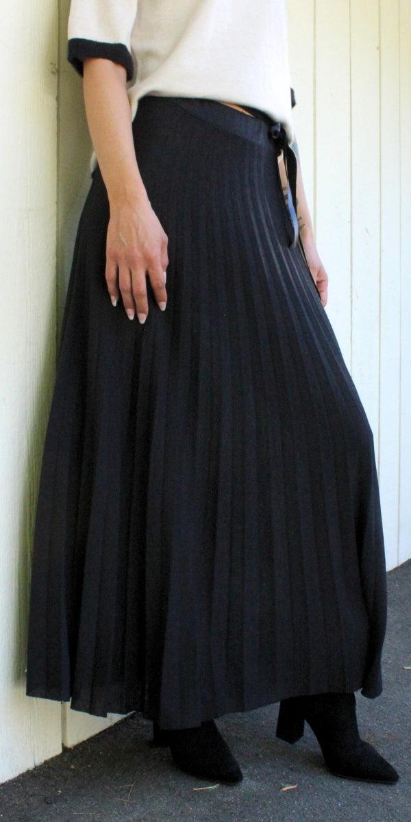 Di Lana Skirt - Gigi Moda - Made in Italy # belted, elastic waistband, gigi moda, Made in Italy, mid length, midi skirt, pleated, pleated skirt, ribbon, skirt