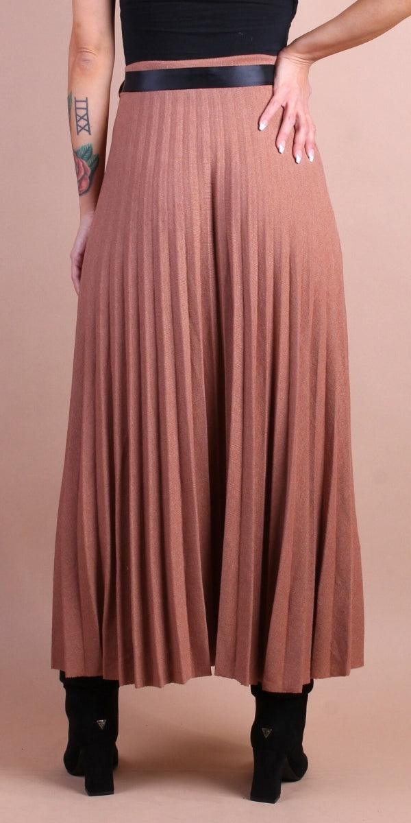 Di Lana Skirt - Gigi Moda - Made in Italy # belted, elastic waistband, gigi moda, Made in Italy, mid length, midi skirt, pleated, pleated skirt, ribbon, skirt