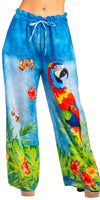 Pappagallo Pant - Gigi Moda - Made in Italy # bottoms, elastic waistband, faux denim, Gigi Moda, Made in Italy, OS, Pants, parrot, Pockets, resort, resort wear, stretch waistband, summer, Tie waist, tropical, tropical print, WIDE LEG
