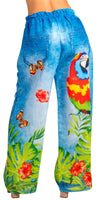 Pappagallo Pant - Gigi Moda - Made in Italy # bottoms, elastic waistband, faux denim, Gigi Moda, Made in Italy, OS, Pants, parrot, Pockets, resort, resort wear, stretch waistband, summer, Tie waist, tropical, tropical print, WIDE LEG