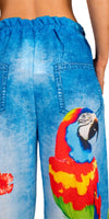 Pappagallo Pant - Gigi Moda - Made in Italy # bottoms, elastic waistband, faux denim, Gigi Moda, Made in Italy, OS, Pants, parrot, Pockets, resort, resort wear, stretch waistband, summer, Tie waist, tropical, tropical print, WIDE LEG
