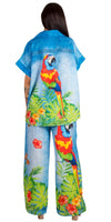 Pappagallo Button-Down Shirt - Gigi Moda - Made in Italy # button down, collar, Collared, collared shirt, faux denim, Gigi Moda, italian apparel, italian brand, Italian Clothing, italian shirt, Made in Italy, OS, parrot, resort, resort wear, shirt, shop gigi moda, short sleeve, Top, tropical, tropical print