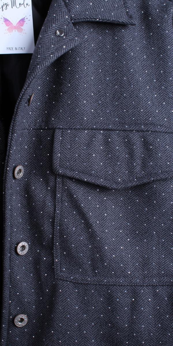 Gemma Jacket - Gigi Moda - Made in Italy # button down, button front, chevron print, Gigi Moda, Italian jacket, Jacket, Made in Italy, maxretail, Pockets, rhinestone, utility jacket