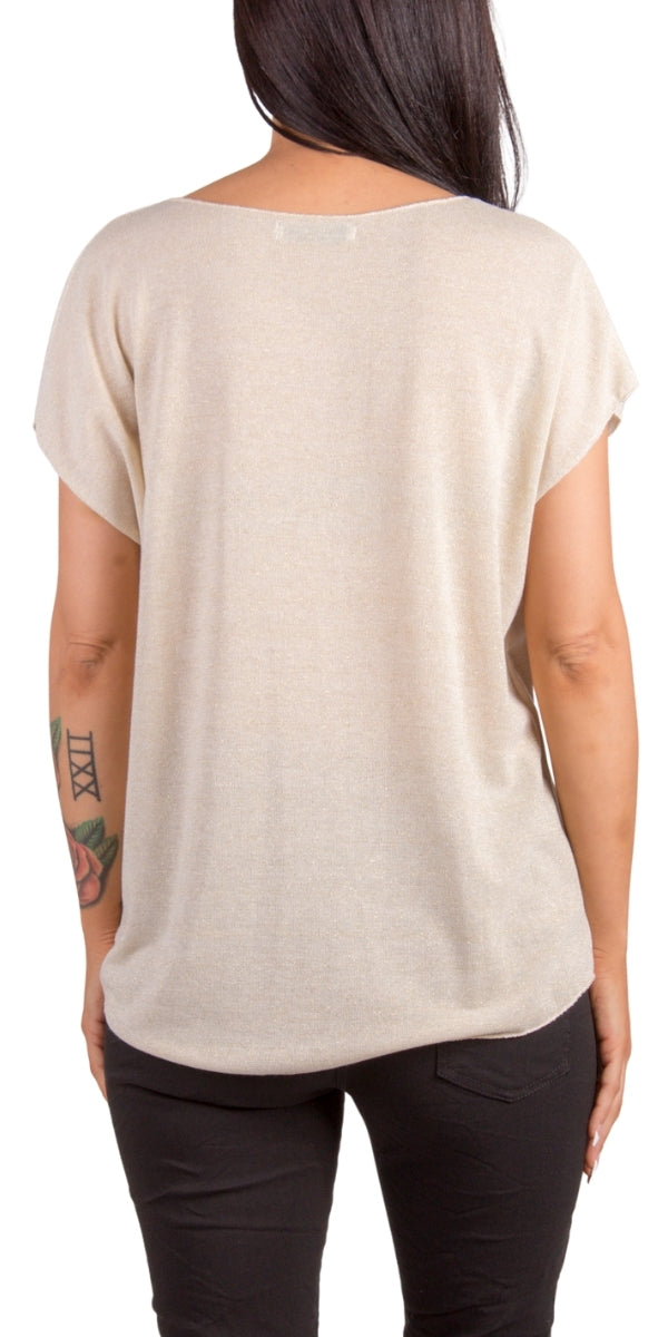 Flamingo Knit Top - Gigi Moda - Made in Italy # Cap Sleeve, comforatable fit, Flamingo, flower print, Gigi Moda, Knit, lurex, made in italy, shop gigi moda, V Neck, womans clothing