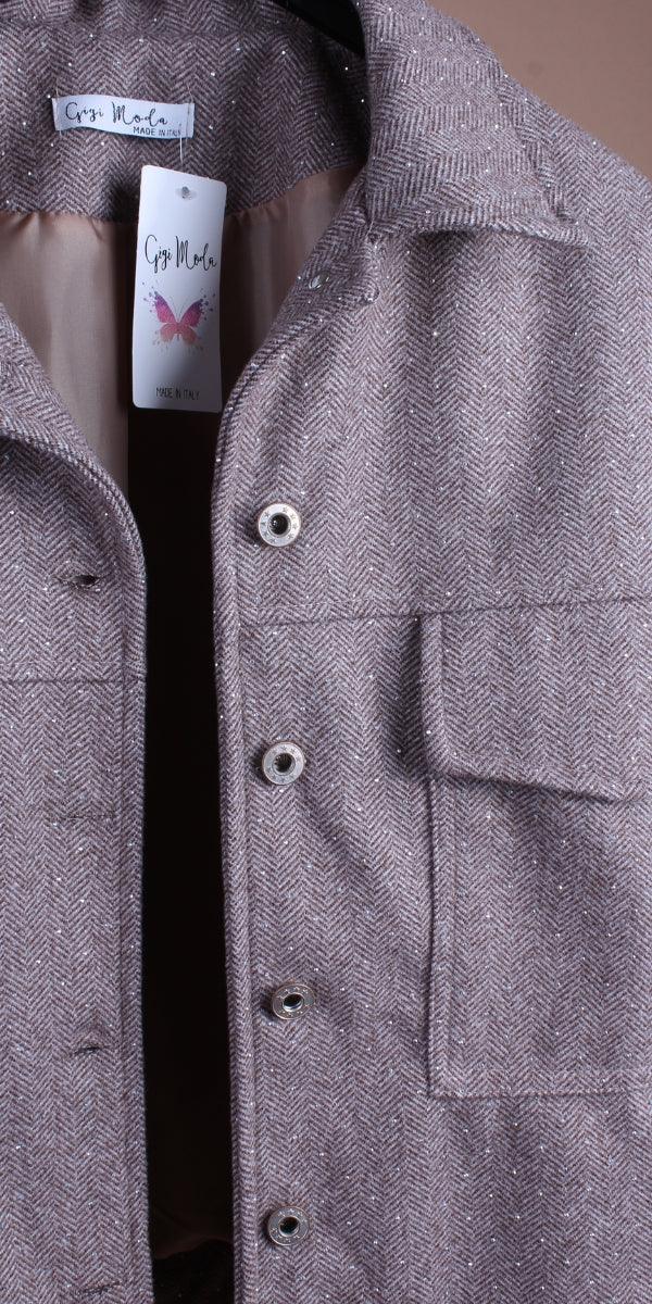 Gemma Jacket - Gigi Moda - Made in Italy # button down, button front, chevron print, Gigi Moda, Italian jacket, Jacket, Made in Italy, maxretail, Pockets, rhinestone, utility jacket