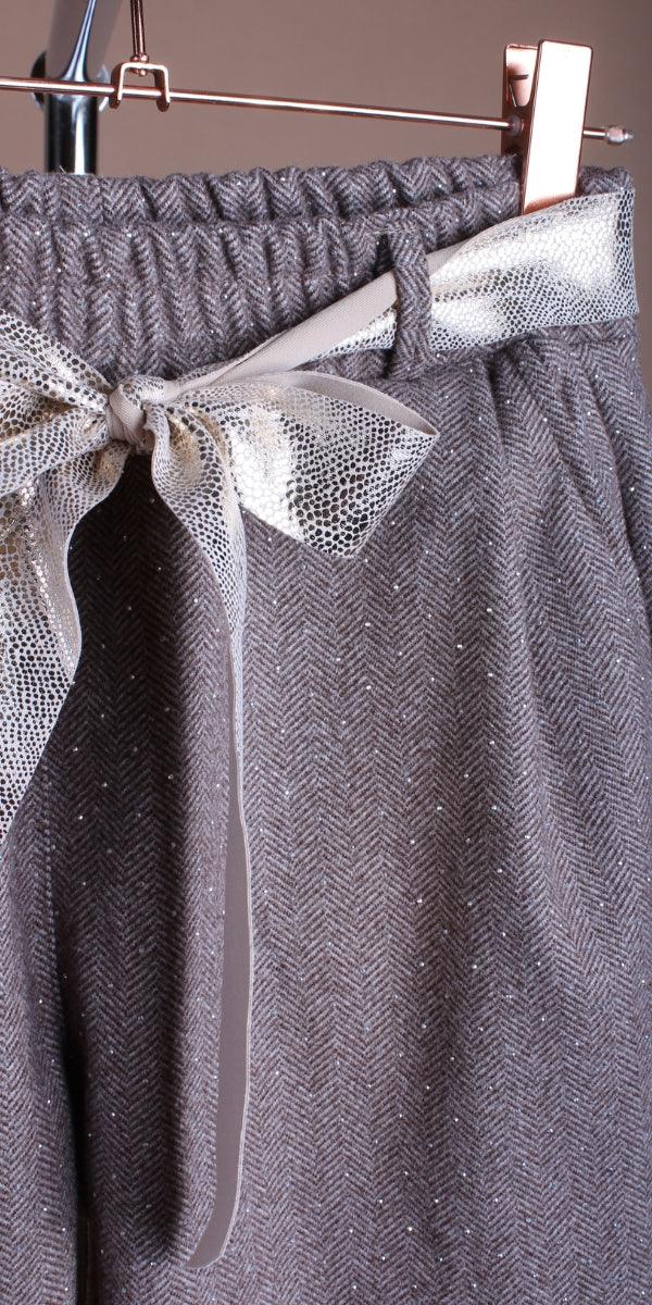 Gemma Jogger Pants - Gigi Moda - Made in Italy # chevron print, cuffed pant, front pockets, Gigi Moda, italian pants, jogger pants, Made in Italy, maxretail, Pockets, rhinestone, shop gigi moda, tie belt, waist tie belt