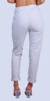 Stella Rhinestone Pants - Gigi Moda - Made in Italy # bedazzled, cropped pant, Cropped pants, elastic waist, elastic waistband, front pockets, Gigi Moda, Made in Italy, one size, OS, Pants, Pockets, rhinestone, Star Design, Tie waist