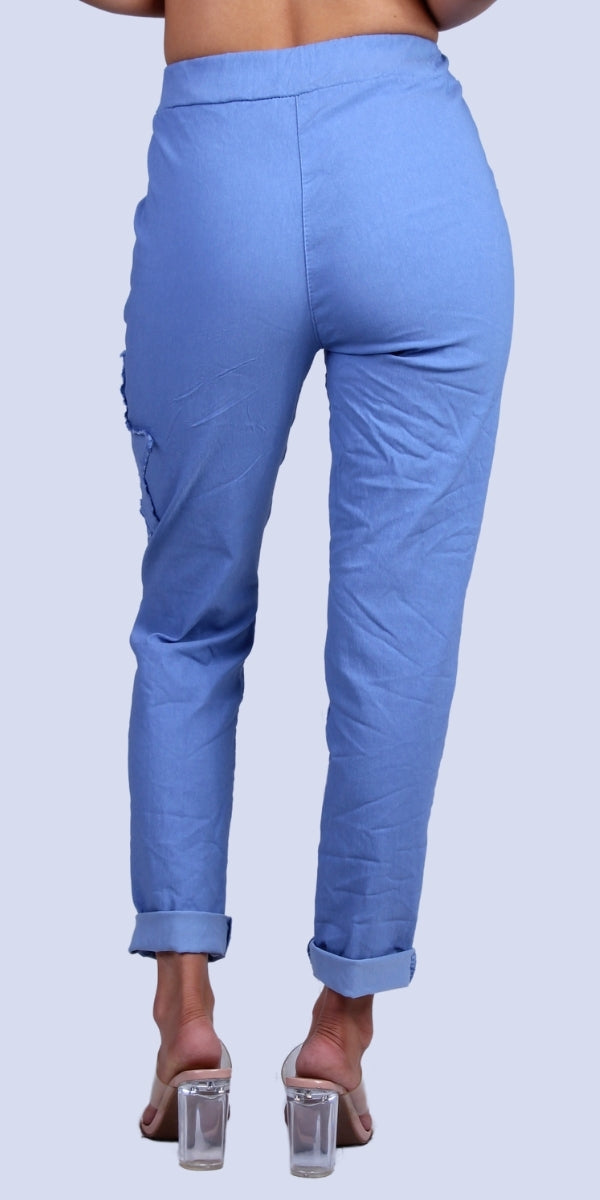 Stella Rhinestone Pants - Gigi Moda - Made in Italy # bedazzled, cropped pant, Cropped pants, elastic waist, elastic waistband, front pockets, Gigi Moda, Made in Italy, one size, OS, Pants, Pockets, rhinestone, Star Design, Tie waist