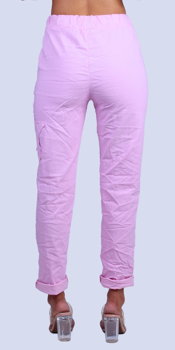 Stella Rhinestone Pants - Gigi Moda - Made in Italy # bedazzled, cropped pant, Cropped pants, elastic waist, elastic waistband, front pockets, Gigi Moda, Made in Italy, one size, OS, Pants, Pockets, rhinestone, Star Design, Tie waist