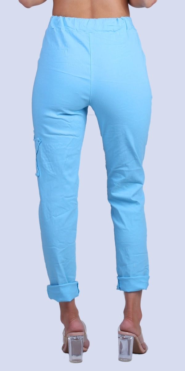 Stella Rhinestone Pants - Gigi Moda - Made in Italy # bedazzled, cropped pant, Cropped pants, elastic waist, elastic waistband, front pockets, Gigi Moda, Made in Italy, one size, OS, Pants, Pockets, rhinestone, Star Design, Tie waist