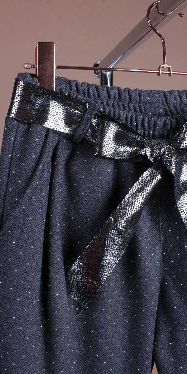 Gemma Jogger Pants - Gigi Moda - Made in Italy # chevron print, cuffed pant, front pockets, Gigi Moda, italian pants, jogger pants, Made in Italy, maxretail, Pockets, rhinestone, shop gigi moda, tie belt, waist tie belt